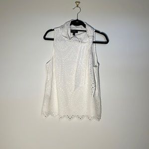Saks Fifth Avenue white cotton eyelet sleeveless blouse, side zipper M